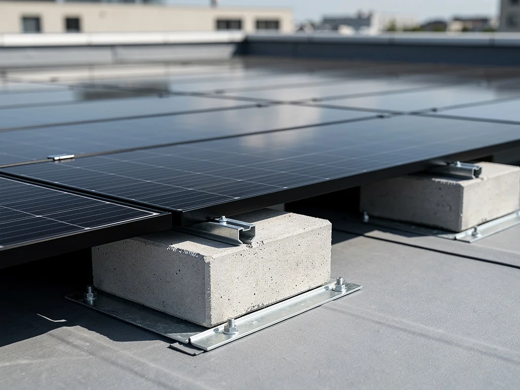 Panneaux solaires posés à plat sur la membrane d'un toit terrasse